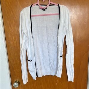 SAY WHAT? U.S.A White With Black Trim Button-Up Cardigan Sweater, Size S